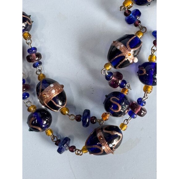 Vintage Venetian Glass Wedding Cake Lampwork Murano Bead Necklace 32" - Picture 5 of 9